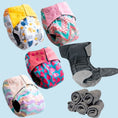 Cargar la imagen en la vista de la galería, 5 pañales ecológicos doble riel de bambú 4-16 kgs estampados+ 5 insertos de bambú charcoal